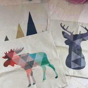 NWOT 3 Pillow Covers Geometric Mountain, Deer, Moose